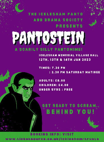 Tickets are now on sale for the Icklesham Pantomime Ticket details for Pantostein - the Icklesham pantomime. 