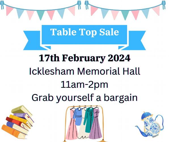 Indoor Table Top Sale Pop along and pick up a bargain or two.Refreshments available