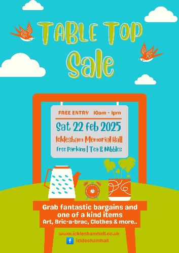 Table Top Sale Grab a bargain at the table top sale. Art, bric-a-brac, clothes and more!